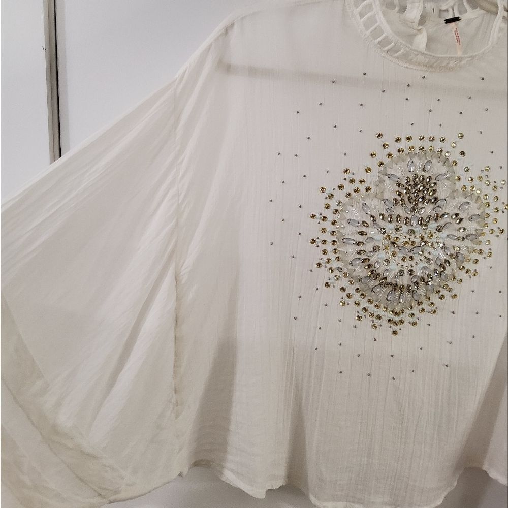 Free People Heart of Gold Embellished Beaded Blouse Size S - Picture 9 of 12